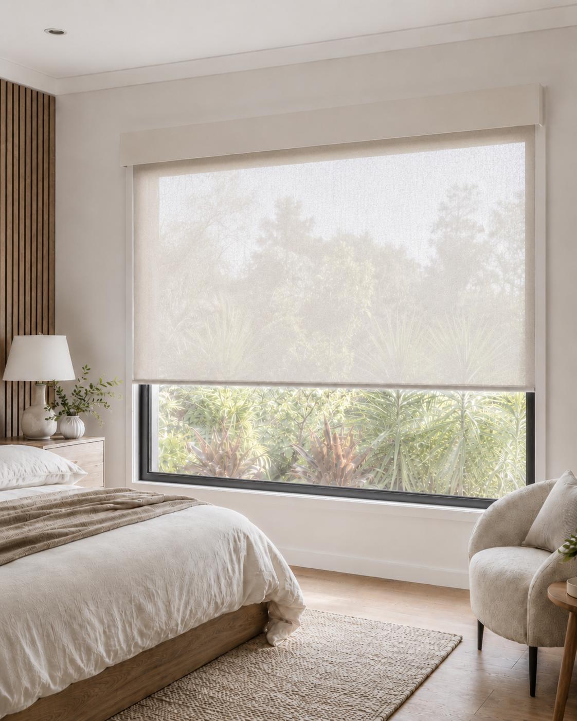 Sunscreen blinds reducing glare in a living area